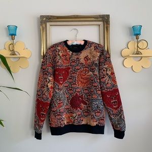 Zara Jacquard Bear Tiger Wolf Hawk All Over Print Pullover